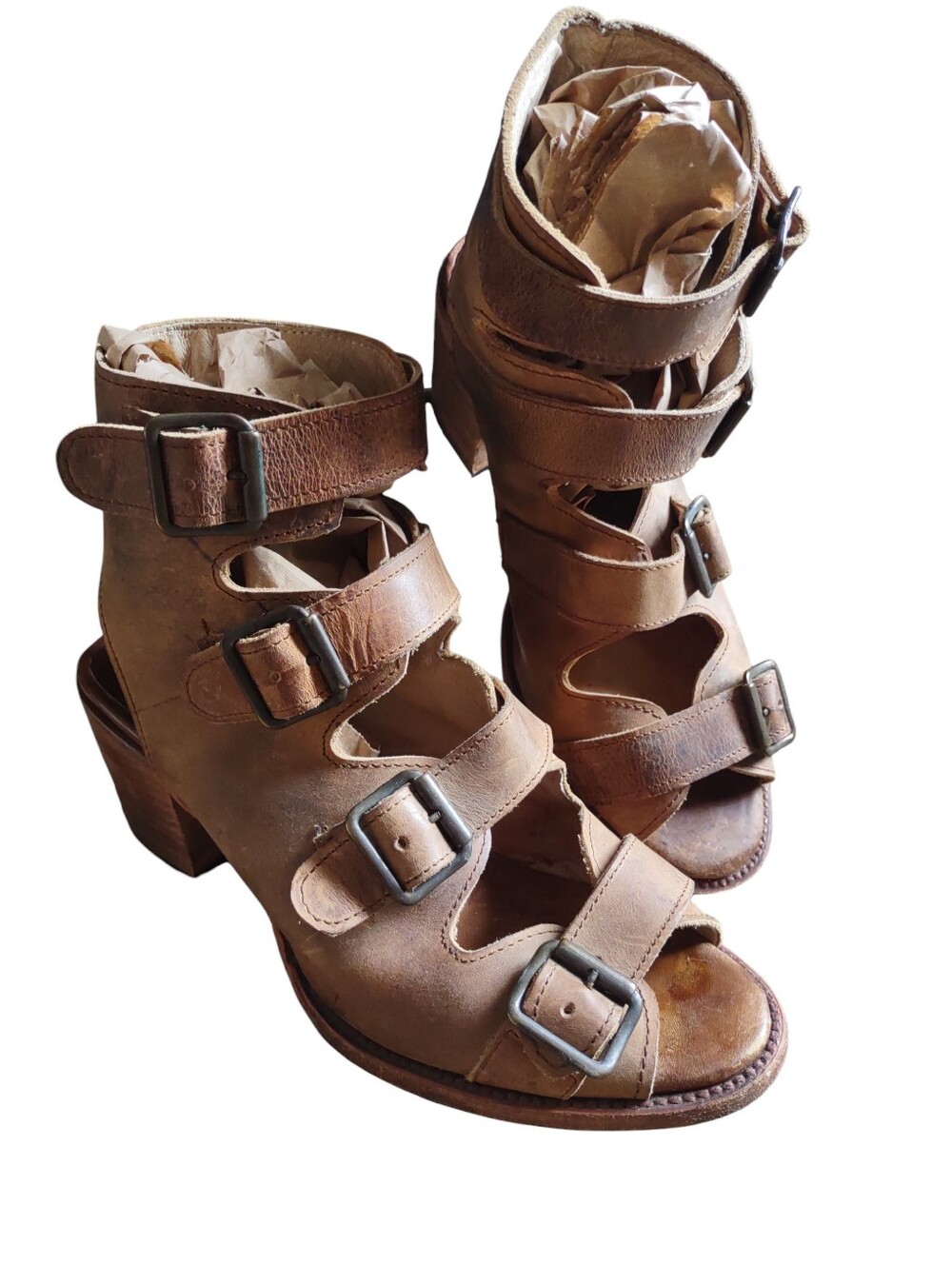Freebird By Steven Quail Size 10 Distressed Leather Heeled Sandals